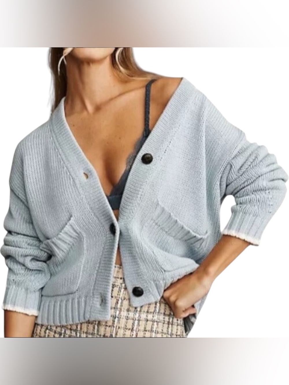 Kerri Rosenthal Cotton Knit Intarsia & Embroidered Heart Cropped Cardigan